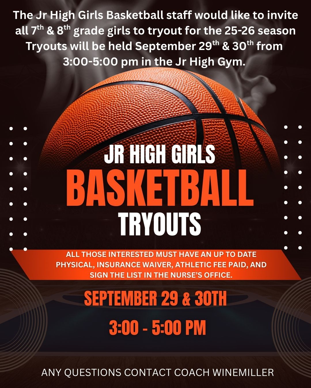 Change of Date for Girls Basketball Tryouts
